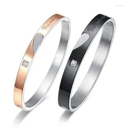 Cadeia de link Trendy Black Rose Gold Love Heart Bracelets Bangles Bangles Mulheres Aço inoxidável charmos