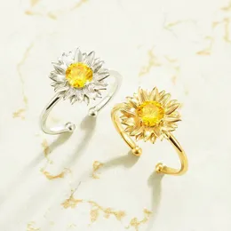 Sunflowers Rings For Women Plant Design Accessories Mini Finger Adjustable Open Ring Valentine's Day Gfit