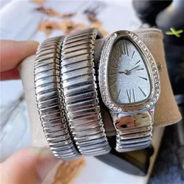 Orologi da polso di marca Donna Donna Forma di serpente Stile diamante Acciaio di lusso Cinturino in metallo Orologio al quarzo stilista adatto durevole 3094