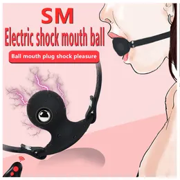 SM 7-تردد صدمة كهربائية الفم المكونات الإناث اللعاب الكرة سيليكون آلة الحلق العميق لعبة مثير ل couplt etrict الجمال