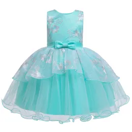 Child Party Dresses Girl Performance Elegant Princess Wedding Ball Gown Bowknot Pompous Kids Tulle Dresses for Girls Birthday Dress Vestido Wear B65