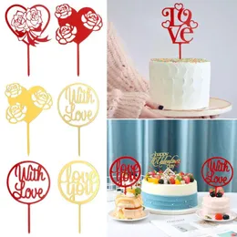 لوازم الحفلات الاحتفالية الأخرى Happy Valentine's Cake Topper Love Wedding Gold Red Heart for Anniversary Decorationsotherotheryother