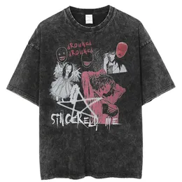 Streetwear harajuku tvättad t-shirt hip hop japansk anime grafik t shirt män bomull t-shirt sommar kort ärm toppar tees 220812