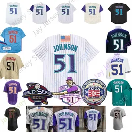 Maillots de baseball Randy Johnson Jersey Vintage 2001 WS 1999 Turn Back Pinstripe Retirement Hall of Fame Patch Vintage Black Mesh Navy White Expos Blue Taille Adulte