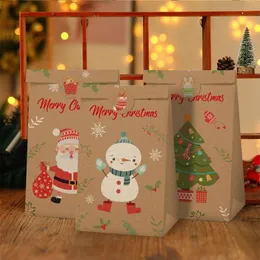 Patimate 12st Kraft Paper Candy Bag och 18pacs klistermärke Christmal Decor for Home Merry Christmas Ornament Noel Navidad Natal 201027