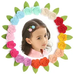 Commercio all'ingrosso 40 pz/lotto Bambini Fermagli per Capelli Carino Fatto A Mano Puro Feltro Floreale Rosa Tornante Multicolore Piccola Dimensione 3 cm Ragazze di Fiore BB Pin