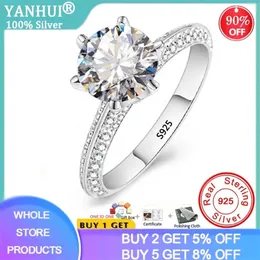 Yanhui luksus 2,0ct laboratorium diamentowe pierścionki zaręczynowe ślubne dla panny młodej 100% prawdziwe 925 Pierścienie srebrne Srebrne Kobiety biżuteria RX279 201006