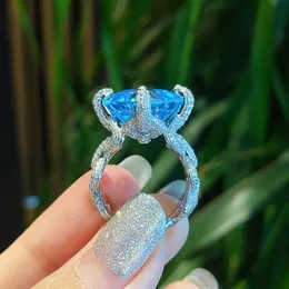 Choucong Brand Vintage Square Lab Aquamarine Promise ring 925 Sterling silver Party Engagement Wedding Band Rings per le donne Gioielleria da sposa per il regalo dell'amante