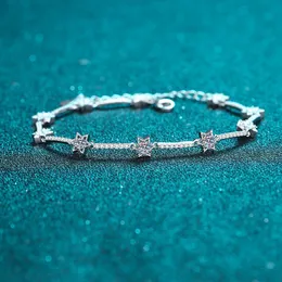 Moissanit-Charm-Armbänder, Silberarmband mit zehn Diamanten und einem sechszackigen Stern, Schmuck Fawn22218F