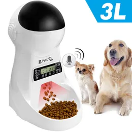 3L Automatic Dog Cat Feeder Pet Food Dispenser With Voice Record Drinking Feeding Bowl LCD Screen Dry Bowls Y200917