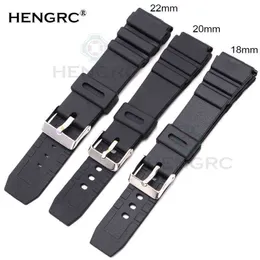 HENGRC Gummibänder 18 20 22 mm Herren Sport Tauchen Silikonband mit silberner Stahl-Metall-Dornschließe für Casio G220420