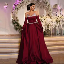 Burgund Mermaid Abendkleider Perlenspitzen Applikationen vor der Schulter formelle Party Arabische Promkleider Sukienka