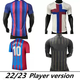 プレーヤーバージョンCamisetas de Football Soccer Jerseys Memphis Pedri Adama Auba Ferran Home Away 22 23 Ansu Fati 2023 2022 F. de Jong Dest Davi Alves Kit Shird Men