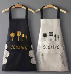 Household Waterproof And Oil-Proof Table Vegetable Hand-wiping Kitchen Apron Fashion creative cute Household Women's Adult Apron Y220426