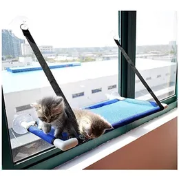 Adeeing Cat Bed Hammock Basking Window Mounted Seat Home Suge Cup Hanging Soft Kennels Pet Cures Cat House Y200330