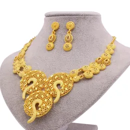 Women Jewelry Set Collar Necklace+Earrings Hollow Leaf Geometry Ethnic Style 18k Arabia Indian Dubai African Wedding Party Gift