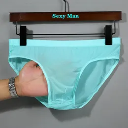 Underbyxor nylon spandex herrar underkläder trosor sömlösa ultratunna is silk cueca låg stigande manliga trosor plus storlek cuecas masculinasunderpant