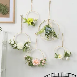 Decorative Flowers & Wreaths Nordic Simple Artificial Flower Bamboo Wreath Home Wall Decoration Pendant Creative Living Room Bedroom Paintin