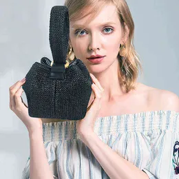 Shopping Bags Aoildlli Fashion Brand Ring Buckle Woven Handbags Summer Women Simple Casual Crossbody Mori Mini Bucket Bag 220322