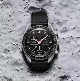 22 anos de Jupiter Mission Bioceramics Moon watch Relógio cronógrafo de quartzo suíço SO33C100 Cerâmica bege real preta Caixa com pulseira de nylon Super Edition Pure Time