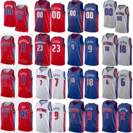 Screen Printed Men Kids Women Basketball Cade Cunningham Jersey 2 Jerami Grant 9 Killian Hayes 7 Saddiq Bey 41 Cory Joseph 18 Hamidou Diallo 6 Saben Lee Blue Red White