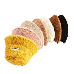 Boinas Lamb Faux Fur Bucket Hat Winter Warm Teddy Velvet Hats para mulheres Ady
