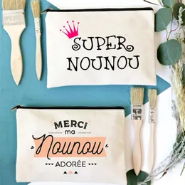 Kosmetiska väskor fall Merci Super Nounou Print Bag Women Neceser Makeup Canvas Zipper Pouch Travel toalettartiklar Organisergåvor för Nounoucosm