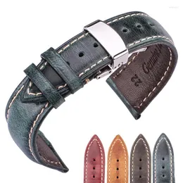 Uhrenarmbänder Echtes Leder Armband Frauen Männer Öl Wachs Rindsleder Watc Band Strap 18mm 20mm 22mm 24mm Blet mit Stahl Butterfly BuckleWatch Er