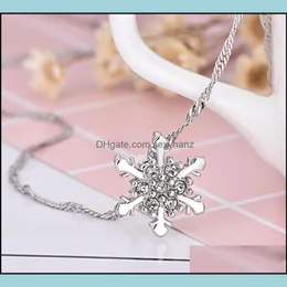 Pendant Necklaces Pendants Jewelry New Arrival Blue Crystal Snowflake Frozen Flower 925 Sier Necklace With Chain Best Gift For Girl Ship D