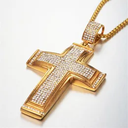 Hänge halsband Big Cross Male Gold Color rostfritt stål Micro Pave CZ Jesus Necklace For Men Hip Hop Iced Out Jewelrypendant