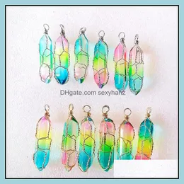 السحر نتائج نتائج المجوهرات مكونات ألوان مسدس Prism Rose Quartz Tigers Eye Opal Pendants Crystal Clear Clim Chearas Gem Stone Fit Strains