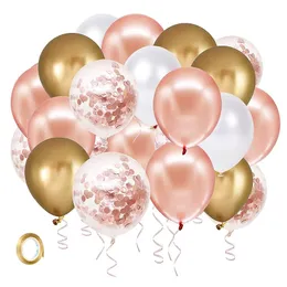 Rose Gold Confetti Latex Balloons White Balloon Ribbon för Show Birthday Wedding Bridal Shower Party Decorations Supplies MJ0750