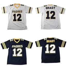 MIT # 12 Tom Brady Jersey Juipero Serra 100% Szyte Niestandardowe koszulki do piłki nożnej navy White S-XXXL