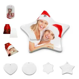 US Stock DIY Sublimation Blank Ceramic Pendant Christmas Decorations Heat Transfer Printing Ceramics Ornament 10 styles AA