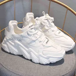 2022 White Women Shoes New Chunky Sneakers for Women Lace-Up White Vulcanize Shoes Casual Fashion Dad Shoes Platform Sneakers G220629