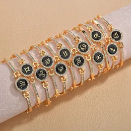 18K Gold Plated 12 Zodiac Austrian Crystal Bracelet for Women Fashion Diamond Horoscope Bangle Wish Jewelry Brithday Gift Wholesale Price