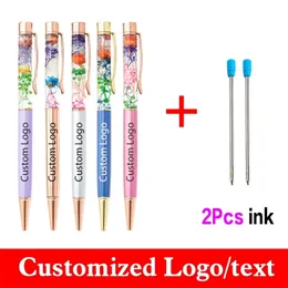 12pcsset of Dried Flower Oil Pen Get 2 Ink Advertising Metal Ballpoint Pen Gift Pen Custom Student Stationery Wholesale 220712