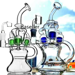 9.4inchs Klein Recycler Oil Rigs Heady Glass Bong Hookahs Shisha Smoke Water Pipes Dab Colored Perc med 14mm banger
