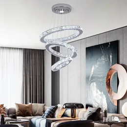 Modern Crystal LED Tak ljuskrona Rund ringlampa Suspension Lamparmaturer Matsalsmöbler PLAFON LUMINAIRE Pendant