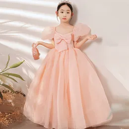 2-14 Years Lace Tulle Flower Girl Dress Bows Children's First Holy Communion Dress Princess Ball Gown Wedding Pageant Party Dresses