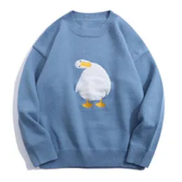 Hip Hop Oversized Sweater Men Retro Cartoon Duck Goose Embroidery Jumper Mens Harajuku Winter Knitted Pullover Streetwear Couple 220812