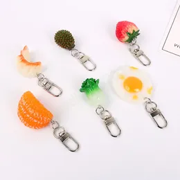 Simulation Fruit Keychain Strawberry Plum Orange PVC Resin Car Key Ornament Cute Food Keyring Pendant Girl Bag Key Chain Gift