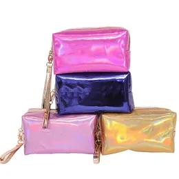 Women Fashion Cosmetic Bage Pink Laser Makeup Bag Zipper Make Up Protcizer Storage Storage Pouches Beaction Beauty Boxy 220519