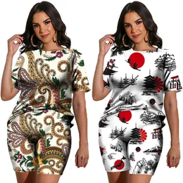 Damskie dresy etniczne styl etniczny Dwuczęściowe stroje dla kobiet letnie swobodne koszulki pasujące zestaw Camis Boho Print Beach Fashion Cou