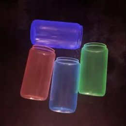 Sublimation Glow Glass Tumblers With Wooden Lid 16oz White Glows Green Blue Wine Tumblers DIY Heat Transfer Beer Cups 3colors Sublimating Drinking Mug SN4531