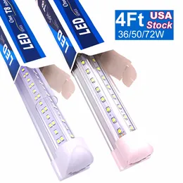 4FT LED Lojas, 48 ​​polegadas Linkable Tube Integrado Bulbos V Forma 36W 50W 72W 3600LM 5000LM 7200LM 4 'Luzes de refrigerador, plug no teto e lâmpada de utilidade Oêmul