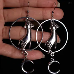 Dangle & Chandelier Goth Hand Moon Goddess Earrings Fashion Celestial Witch Medieval Jewelry Crescent Punk Creative Statement Women Gift Mag