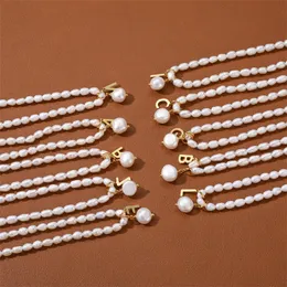 Summer New Natural Freshwater Pearl 26 Initials Pendant Necklace 18k Gold Detachable Collarbone Chain Fashion All-Match Jewelry