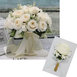 Bröllopsblommor sexemara brud brudtärna blommor bukett konstgjord rose silk buque casamento bouquetwedding