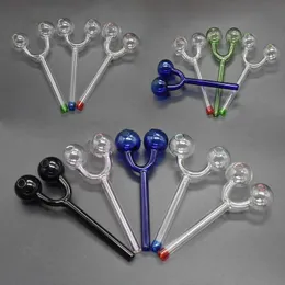 Partihandel 14 cm glas rökning handolja brännare rör med dubbel skål pyrex glas tobak vatten rörspappning shisha